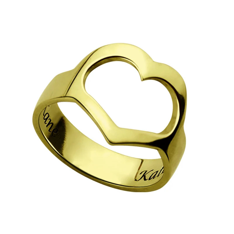 

Personalized Hollow Out Heart Ring Engraving Word Gold Plated Fashion Mom Daugther Gift Lovely Cute Lover's Ring Girfriend