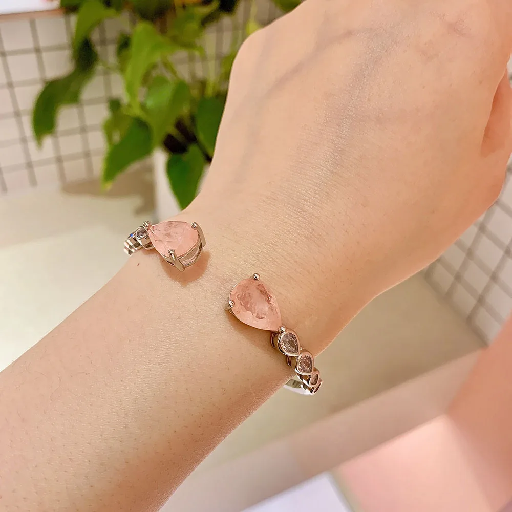 2021 neue Ankunft 10*18mm Rosa Kristall Paraiba Turmalin Edelstein Armband Hochzeit Engagement frauen Armreif Party Feine schmuck