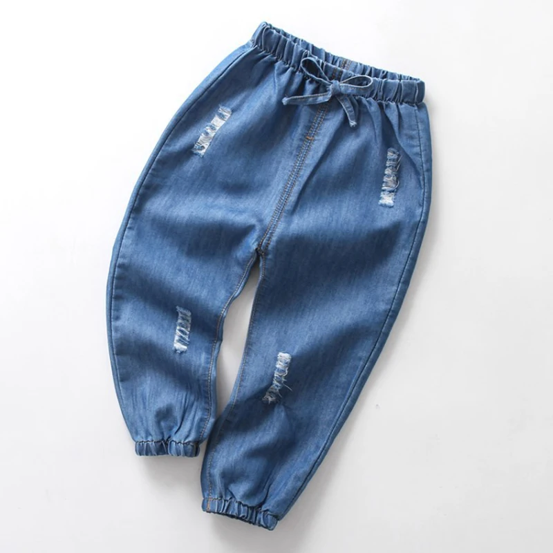 Pantalones largos finos informales para niños y niñas, Jeans de Color sólido a la moda con bordado de dibujos animados, ropa vaquera de 1 a 6 años,