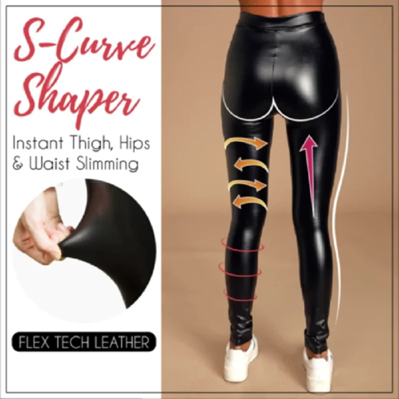 Ladies High Waist Stretch-Fit Faux Leather Shaper Shiny Wet Look Leggings High Stretchy Push Up Pencil Pant  S-5XL