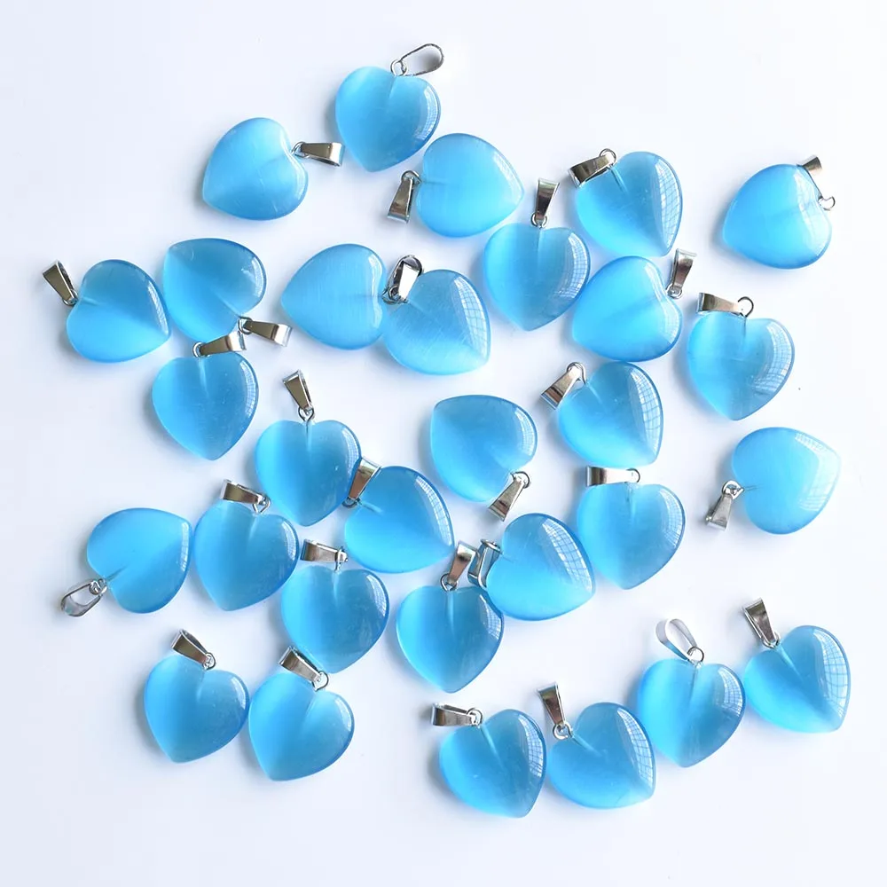 New beautiful synthetic cat\'s eye stone blue  heart shape pendants 20mm for DIY jewelry making 30pcs/lot Wholesale Free