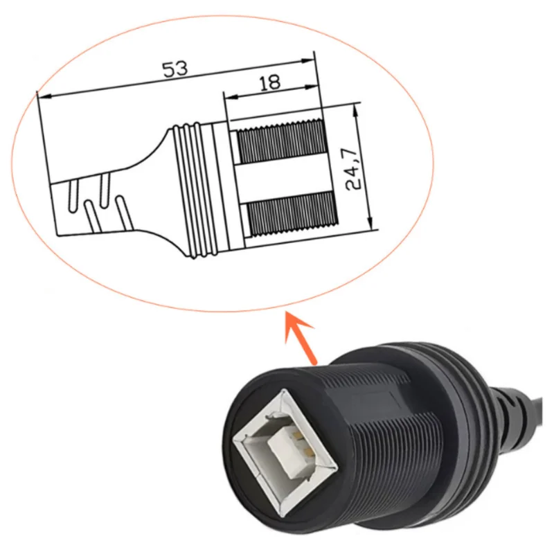 Dashboard embedded installation type C USB 3.1 Type B printed female waterproof cable for cars and ships 30cm