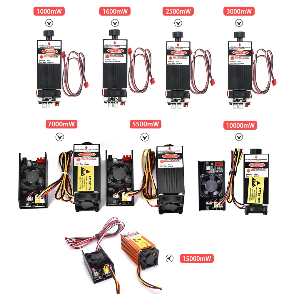 1000mw~15W 20W Laser Module 450NM Blue Laser Head Engraving Cutting Laser Kit Laser Tube Free Goggles For 2/3 Axis Laser Machine