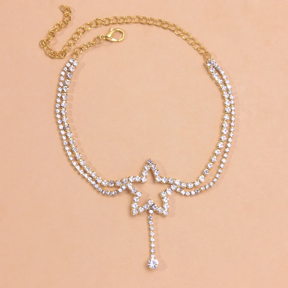 StoneFans Multi-layer Star Anklet Chain Bracelet on the Leg Wholesale for Women Crystal Luxury Summer Beach Ankle Jewelry Gift