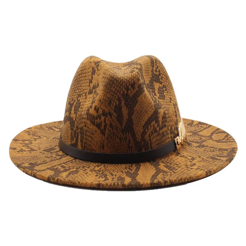 Snakeskin fedora hat flat brim size adjustable unisex hip-hop fedora hat various animal patterns jazz winter кепка мужская