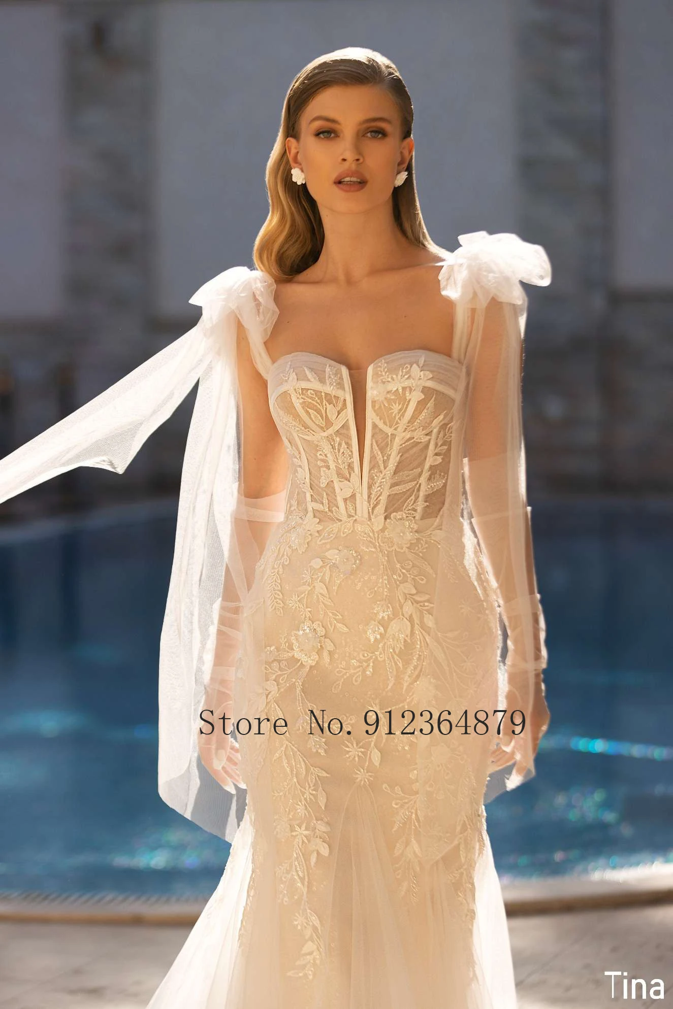 Vestidos de novia de sirena de lujo, tren desmontable grueso, apliques de encaje, vestidos de novia hechos a medida, 2 en 1