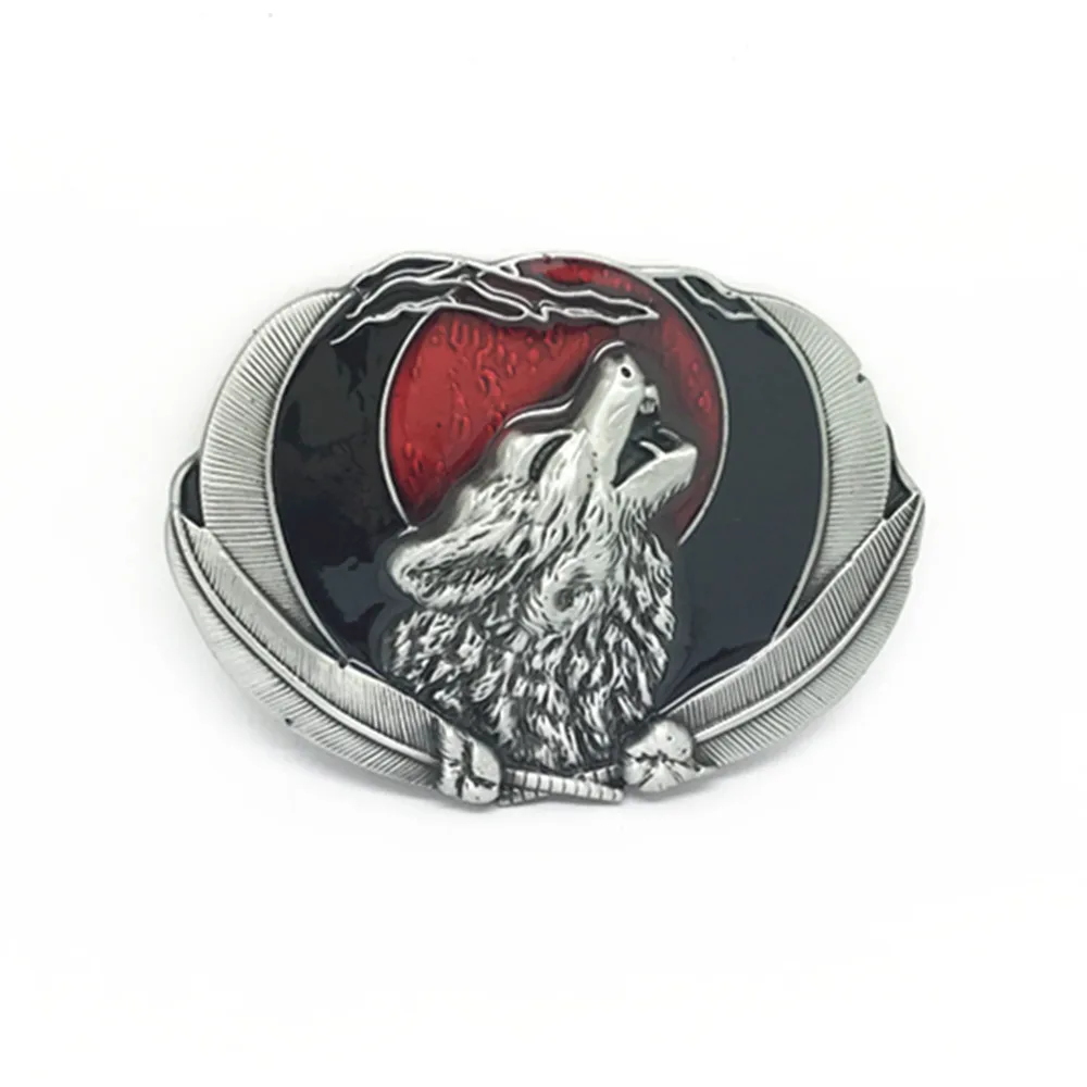 

Western cowboy belt buckle Moon Wolf personality men belt flat slip buckle