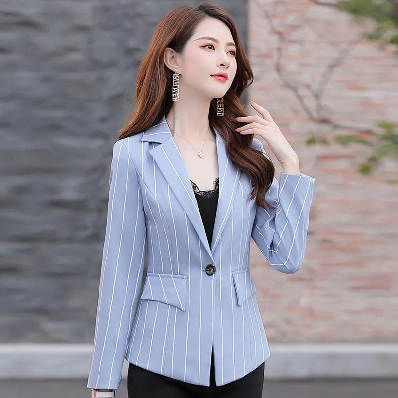 

Women Trench Coats Business Office Lady Formal Striped Singe Button Jacket Women Long Sleeve Casual Anorak Tops Career Mujer