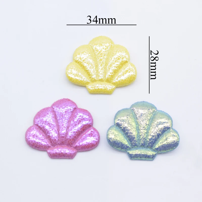 40Pcs 34*28mm Padded Shiny Leather Shell Appliques for Clothes Hat Sewing Supplies Patches DIY Headwear Hair Clips Bow Decor