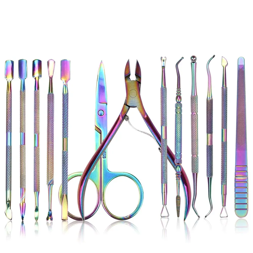 Dead Skin Remover Scissor Cutter Nipper UV Gel Remover Pusher Cuticle Pusher Nail Art Colorful Tweezers Manicure Nail Care Tool