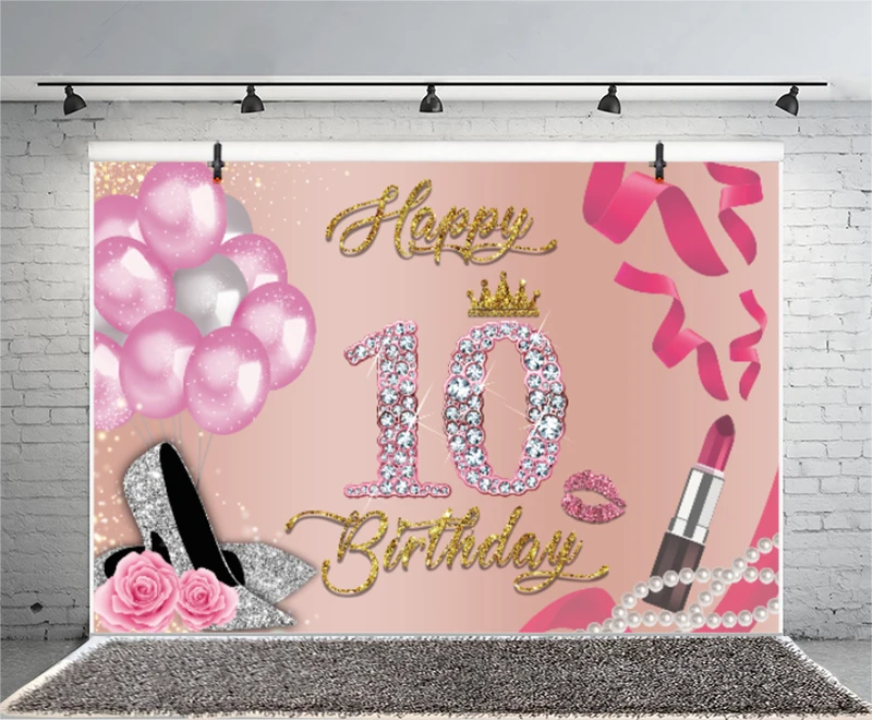 Розовый фон для фотосъемки с изображением 10-го дня рождения девочек 10 лет вечеринка в честь Дня Рождения Блестящий Алмазный фон для фотостудии