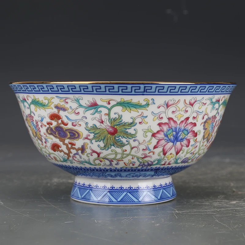 Qing Dynasty Qianlong Enamel Flower Bowl Ceramic Big Bowl Antique Porcelain Collection