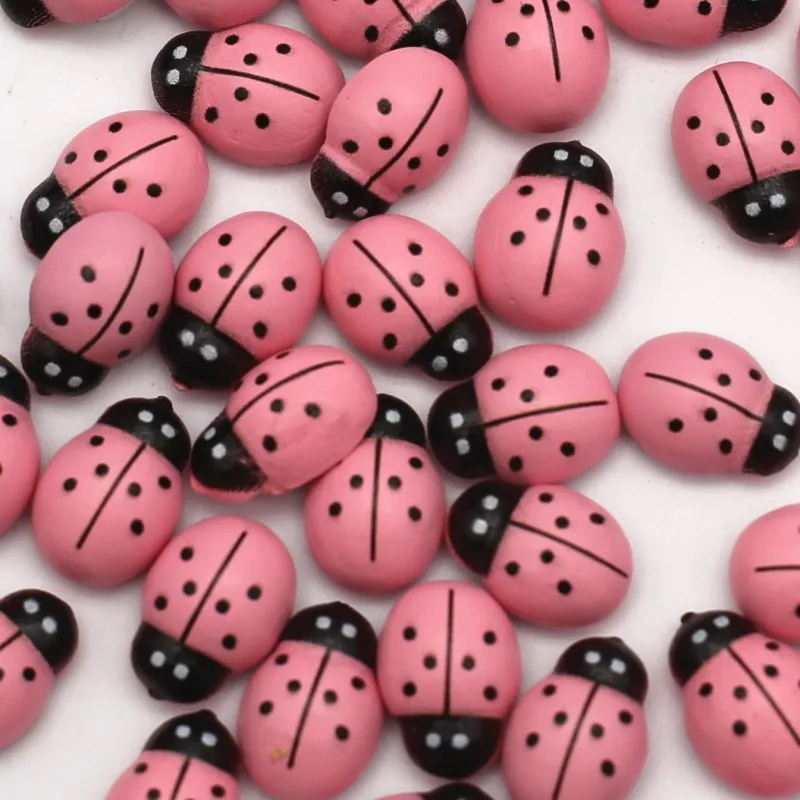 100pcs Pink Ladybug Self-Adhesive Sticker 9*12mm Wood Handicrafts Refrigerator Wall Window Decoration DIY Wedding Party Supplies