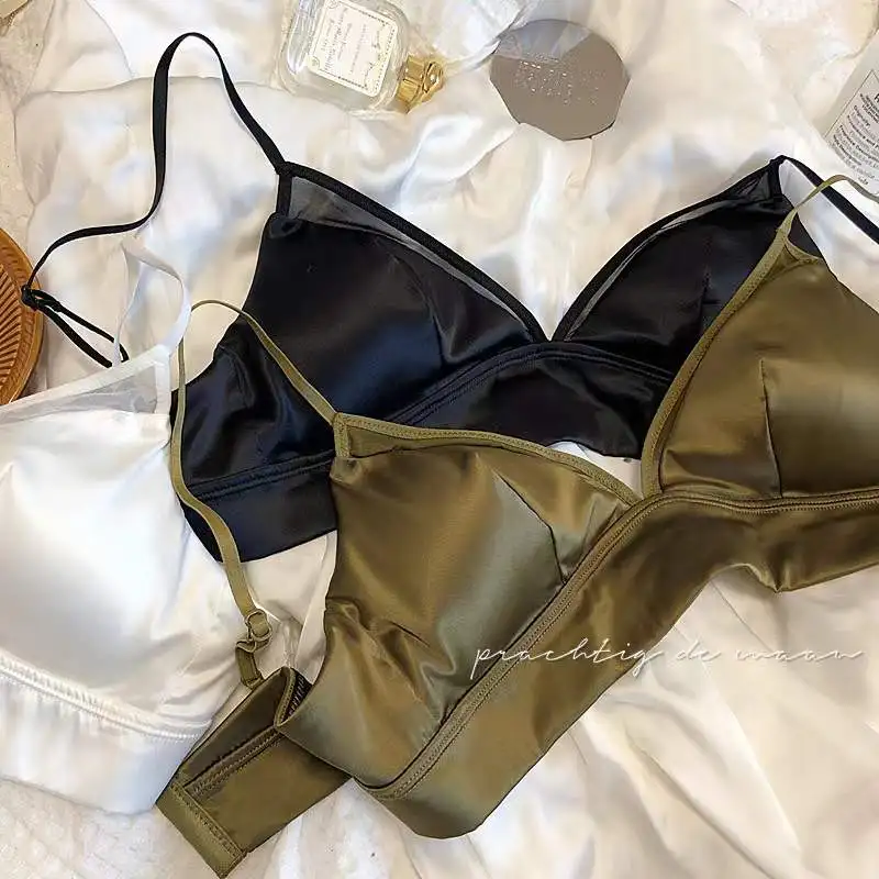 Only A Bra, Silk Wire Free Bralette, Smooth Satin Silk Pad Underwear, Thin  Women Sexy The Triangle Cup Intimate Comfortable