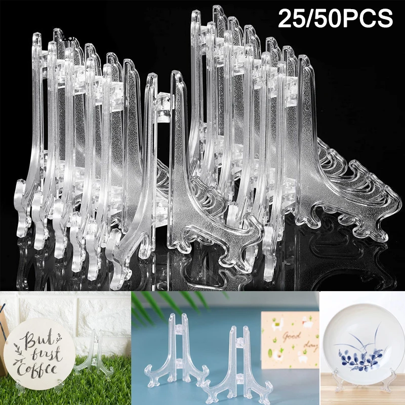 25/50 Pcs Plastic Easel Display Stand Holders for Plate Bowl Dish Pictures Place Cards  Home Wedding Art Rack Decoration