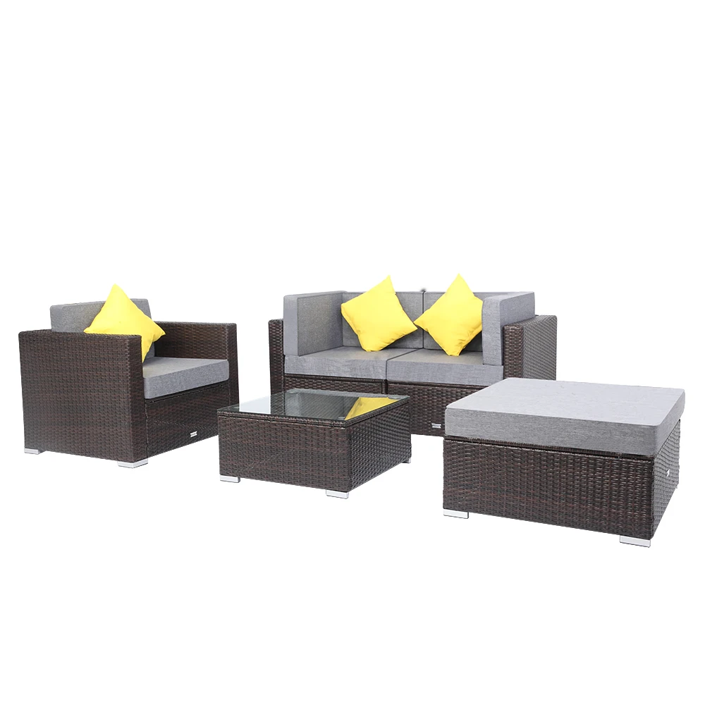 US Warehouse 5 Pieces Patio PE Wicker Rattan Corner Sofa Set Patio Furniture Set In Stock  for the outdoors and Patio