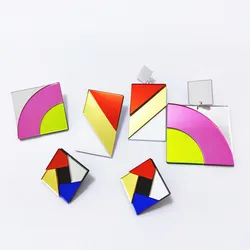 Classic Geometric Acrylic Stud Earrings for Women Square Shape Red Gold Color White Mirror Stripe Girls Jewelry