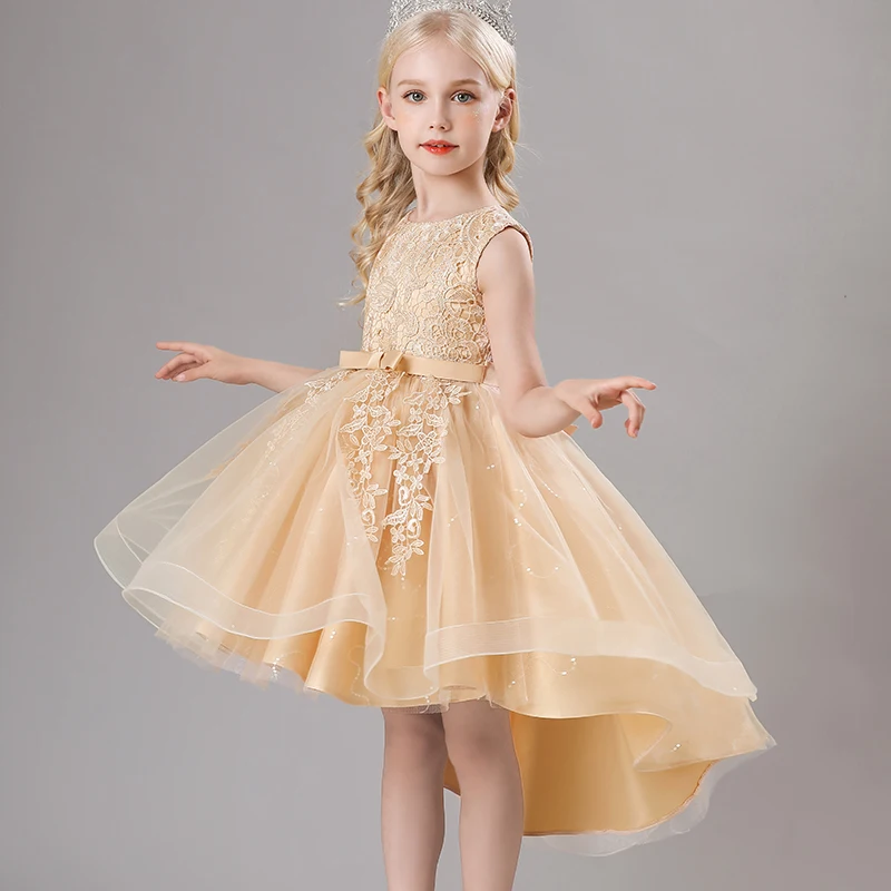 Girl's Princess dress Birthday Party Piano costume Summer style Lace Sweep train Dress