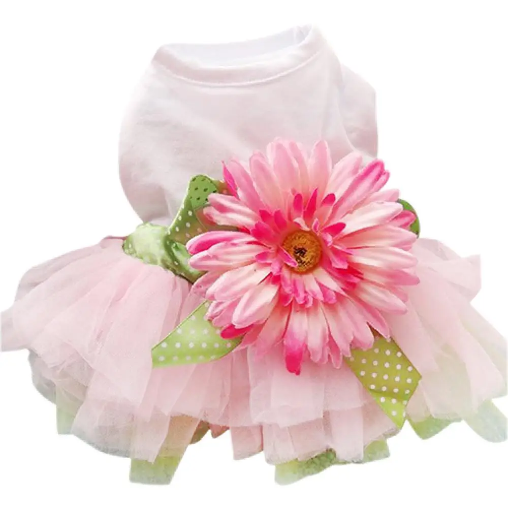 Cute Dog Cupcake Dress Princess Dress Flowers Pearls Comfortable Dog Dress Skirt Pink Lace Designs Puppy Dog Accessories