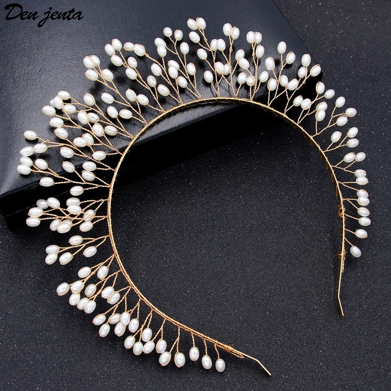 Hand woven Hairband Leaf Pearl Headbands For Women Bride Crown Tiara Wedding Hair Accessory