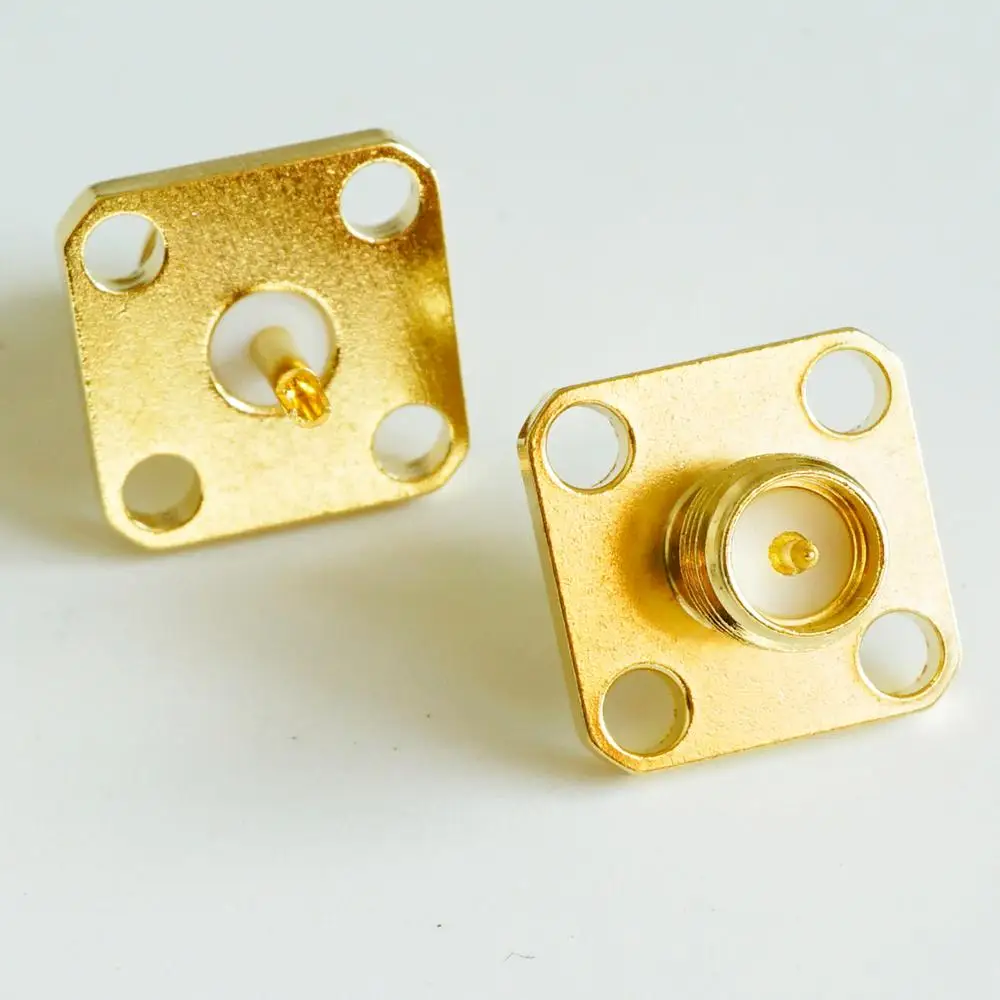 1X Pcs RP-SMA RPSMA RP SMA Female Center Solder 4 Hole Flange Chassis Panel Mount Brass Straight Coaxial RF Adapters