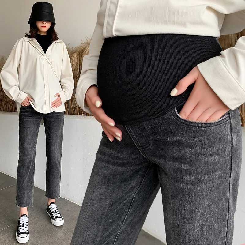 Pregnant women jeans pants of smoke tube in the spring and autumn's belly wear slacks loose tide mama pants pants