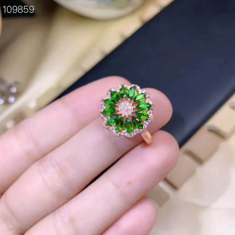 KJJEAXCMY fine jewelry 925 sterling silver inlaid natural diopside female ring popular support detection fashion