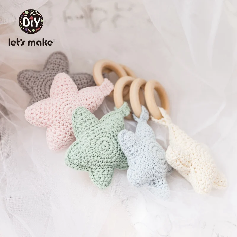 Zróbmy Baby grzechotka łóżeczko wiszące grzechotki zabawki DIY boże narodzenie gwiazda BPA bezpłatny 1PC tkania szydełka drewna bawełna drewniany pierścień