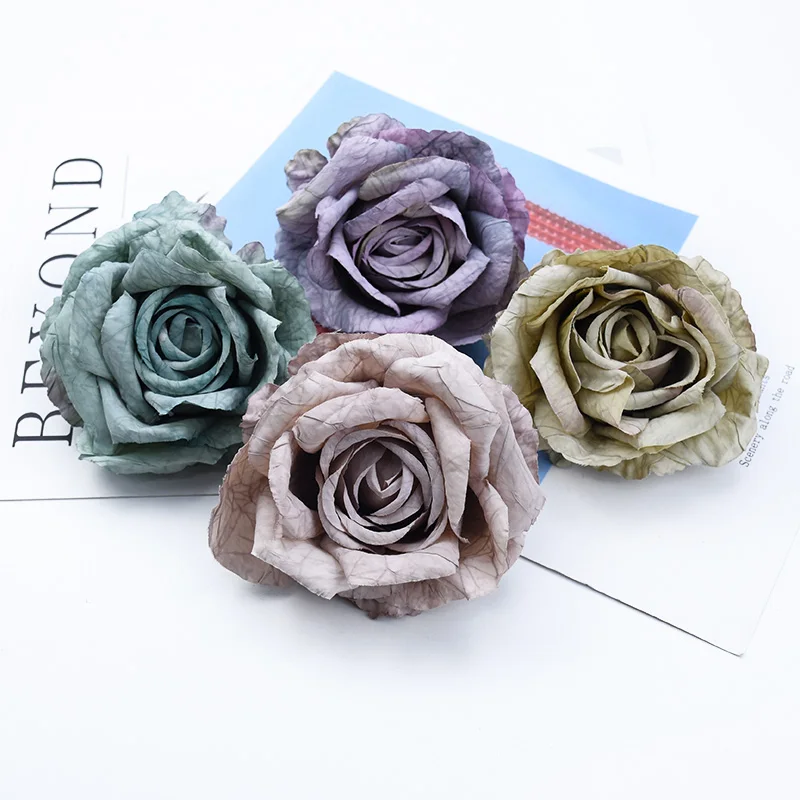 2 Pieces 9cm Roses Fake Flowers Home Decor Wedding Decoration Christmas Flower Arrangement Diy Candy Box Scrapbooking Silk Gifts