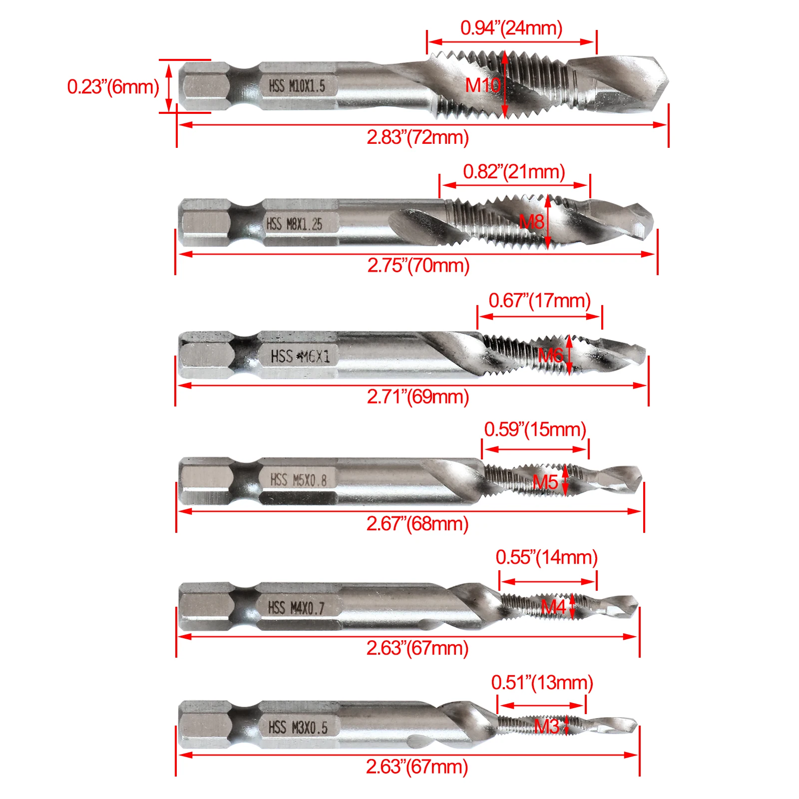 Bộ 6 Tập Mũi Khoan Chuôi Lục Giác HSS Vít Ren Tua Vít Bit Máy Hợp Chất Tập M3 M4 M5 M6 M8 m10 Dụng Cụ Quay