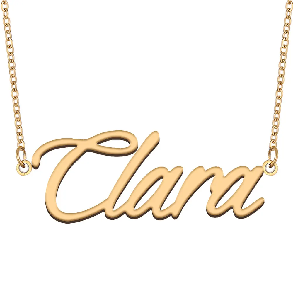 Clara Name Necklace for Women Personalized Stainless Steel Jewelry Gold Plated Nameplate Pendant Femme Mothers Girlfriend Gift