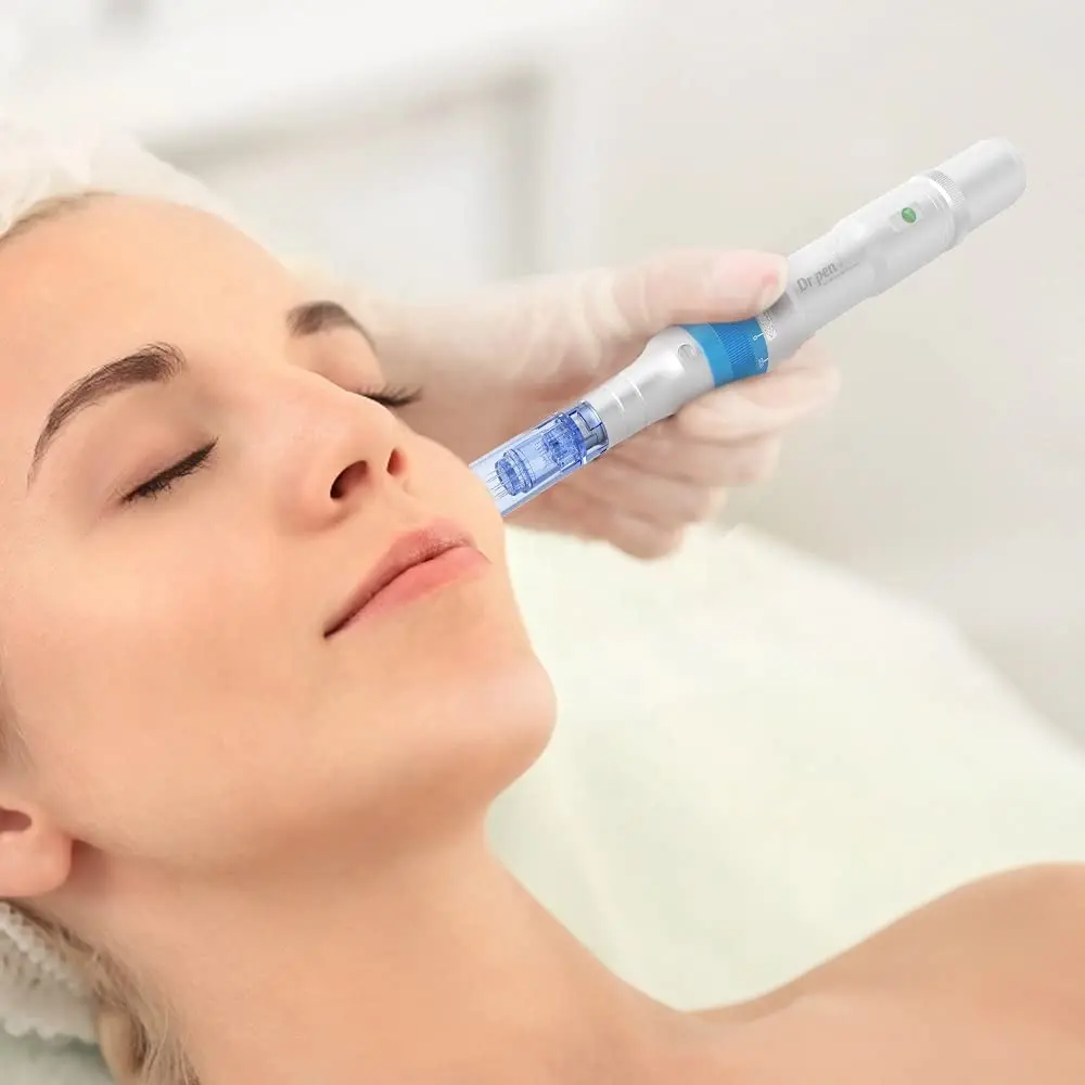 Profesjonalny Dr pióro A6 Microneedling dermapen bezprzewodowy elektryczny skóry narzędzia do pielęgnacji zestaw z 2 sztuk 12 Pin wkłady igły