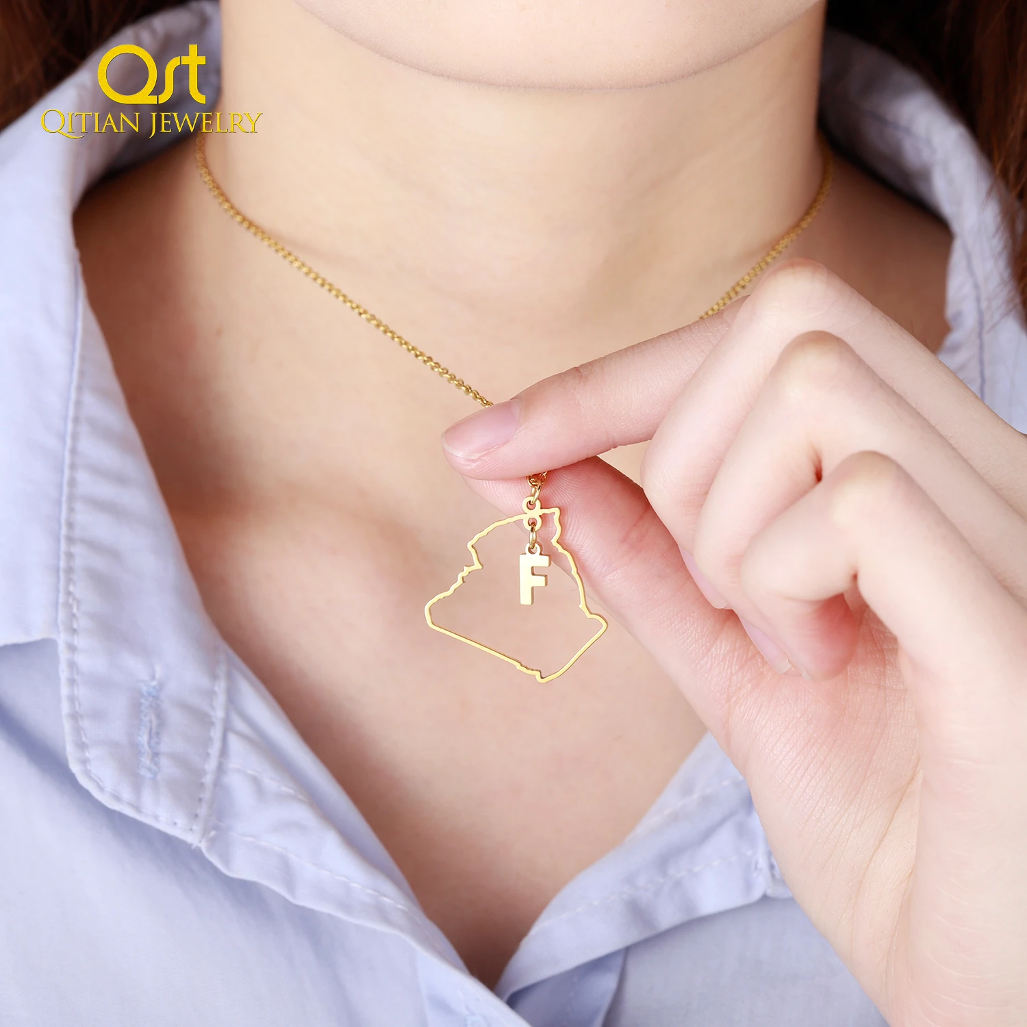 Algalia Map With Initial Letter Pendant Arabic Chain Necklaces Algalia Maps Gold Stainless Steel Jewelry For Women Men Gift