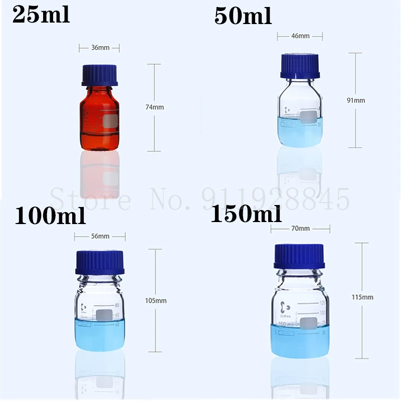 25ml to 2000ml Lab Transparent/Brown Blue cap bottle Screw cap Reagent bottle Sealed bottle Glass Laboratory Sample Bottle