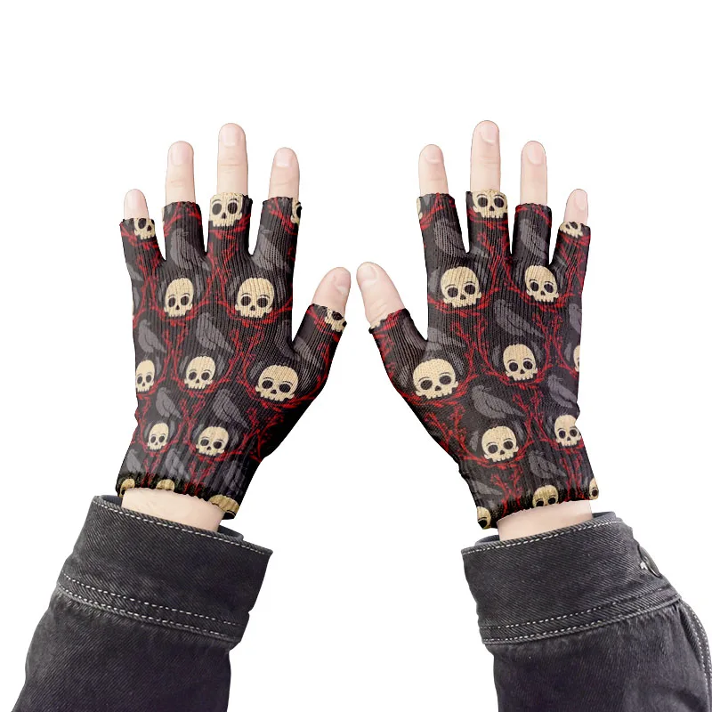 Guantes personalizados con estampado de calavera para hombre y mujer, protectores de manos de medio dedo para montar, a prueba de viento, sin dedos,