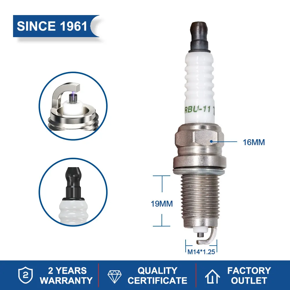 Genuine TORCH U-Power Spark Plug K6RBU-11 Candles Reach 19mm Hex Size 16mm Gap 1.1mm Powerful Energy