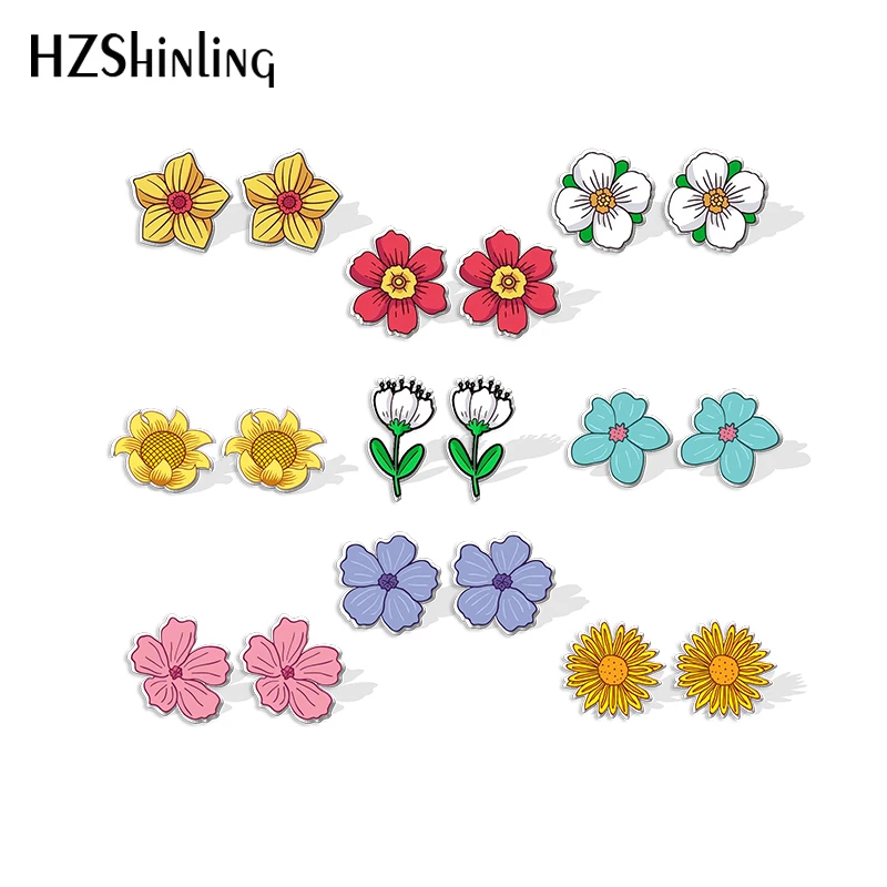 2021 New Spring Flower Stud Earring Daisy Sunflower Acrylic Resin Earrings Epoxy Handmade Jewelry Gifts Girl