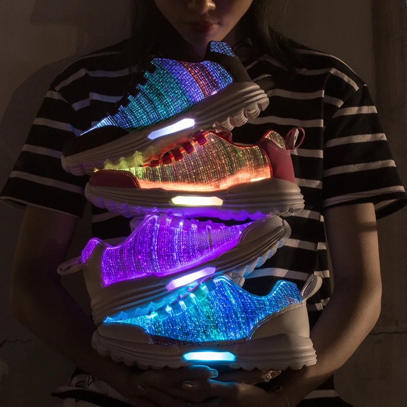 UncleJerry New LED Shoes Fiber Optic Shoes for girls boys men women USB Charging light up shoe for Adult Glowing Running Sneaker