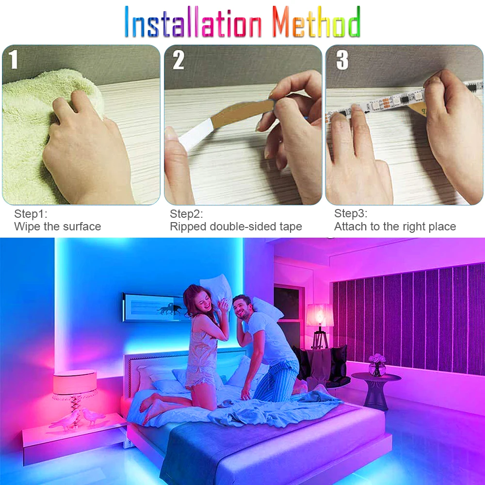 WS2811 LED Strip Light RGB 5050 Flexible Ribbon WiFi Bluetooth 12V Led Strip 20M Waterproof RGB Dream Tape Diode+Control+Adapter