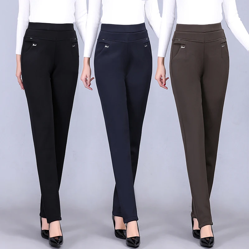 Spring Autumn Women's Trousers New 2022 New Elastic High Waist Casual Pants Middle-aged and elderly Female Straight Pants