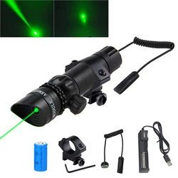 Puissant émetteur de chasse rouge à visée Laser vert de 532nm + Rail annulaire QD Barrel Scope Mount 20mm/11mm + W/interrupteur à distance + 16340BY + chargeur