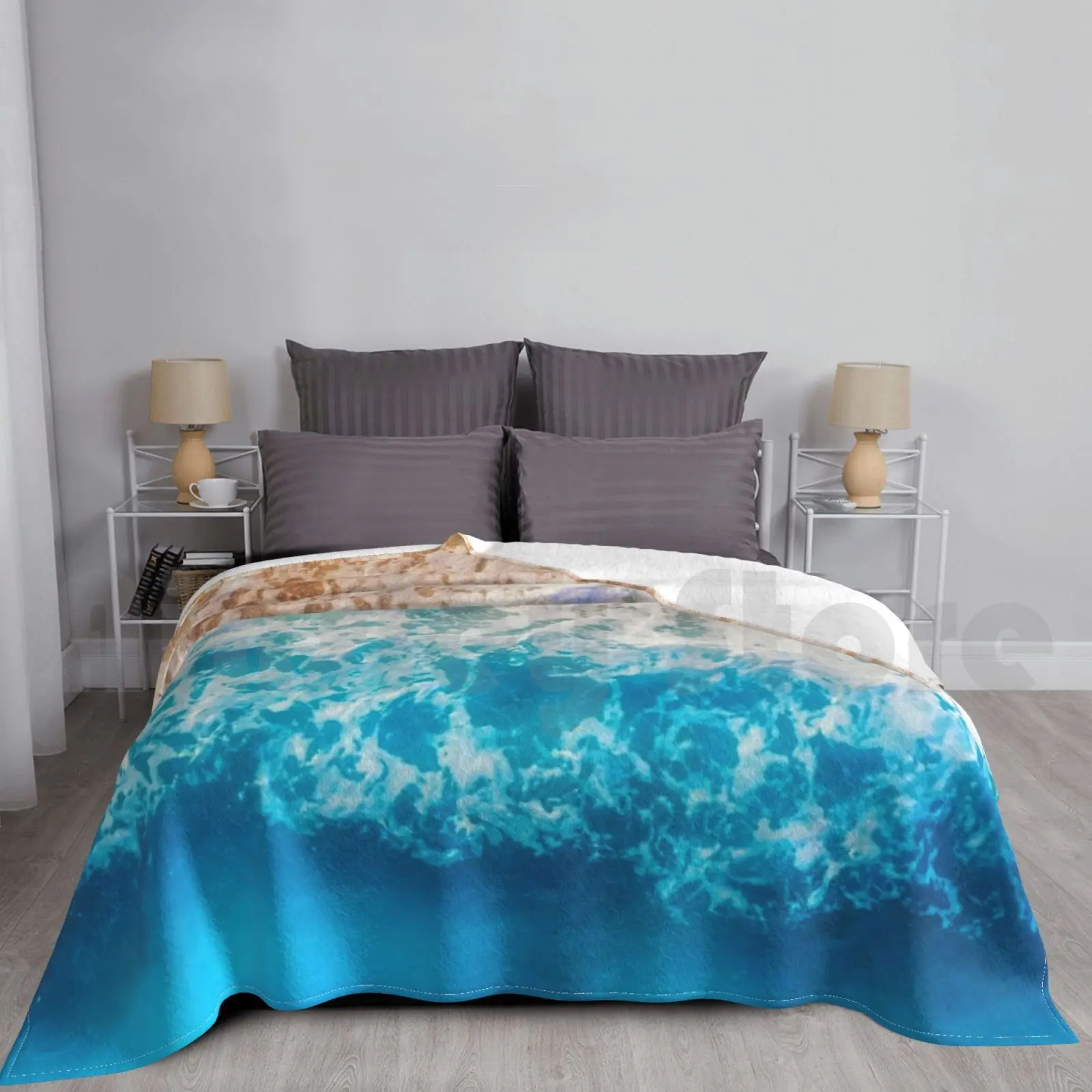 Majestic Sea Blanket Fashion Custom 1458 Marble Sea Ocean Blue Water Abstract Waves Watercolor Pattern Beach