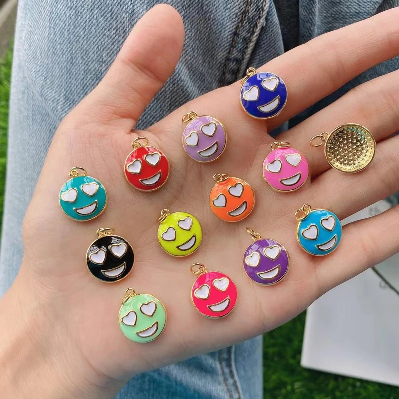 5Pcs/Lot Decorative Colorful Happy Smile Face Shape Drop Oil Pendants