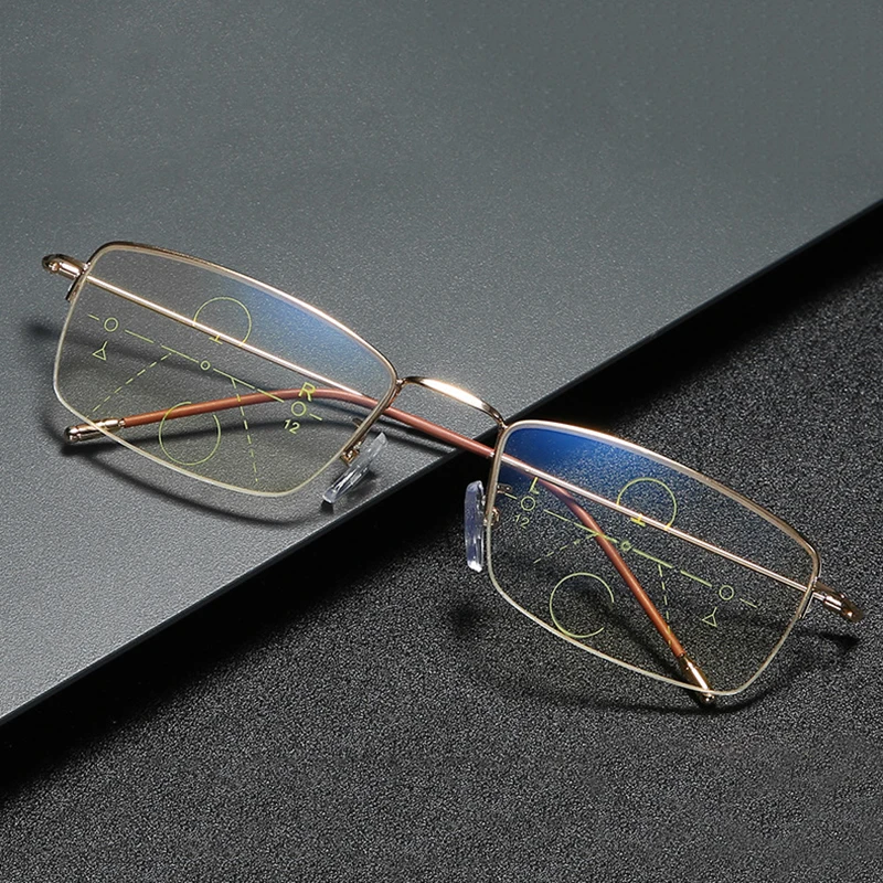 

Ultralight Half-rim Square Reading Glasses Anti-blue Wiry Computer Magnifier Black Gold See Near Eyewear Flexible