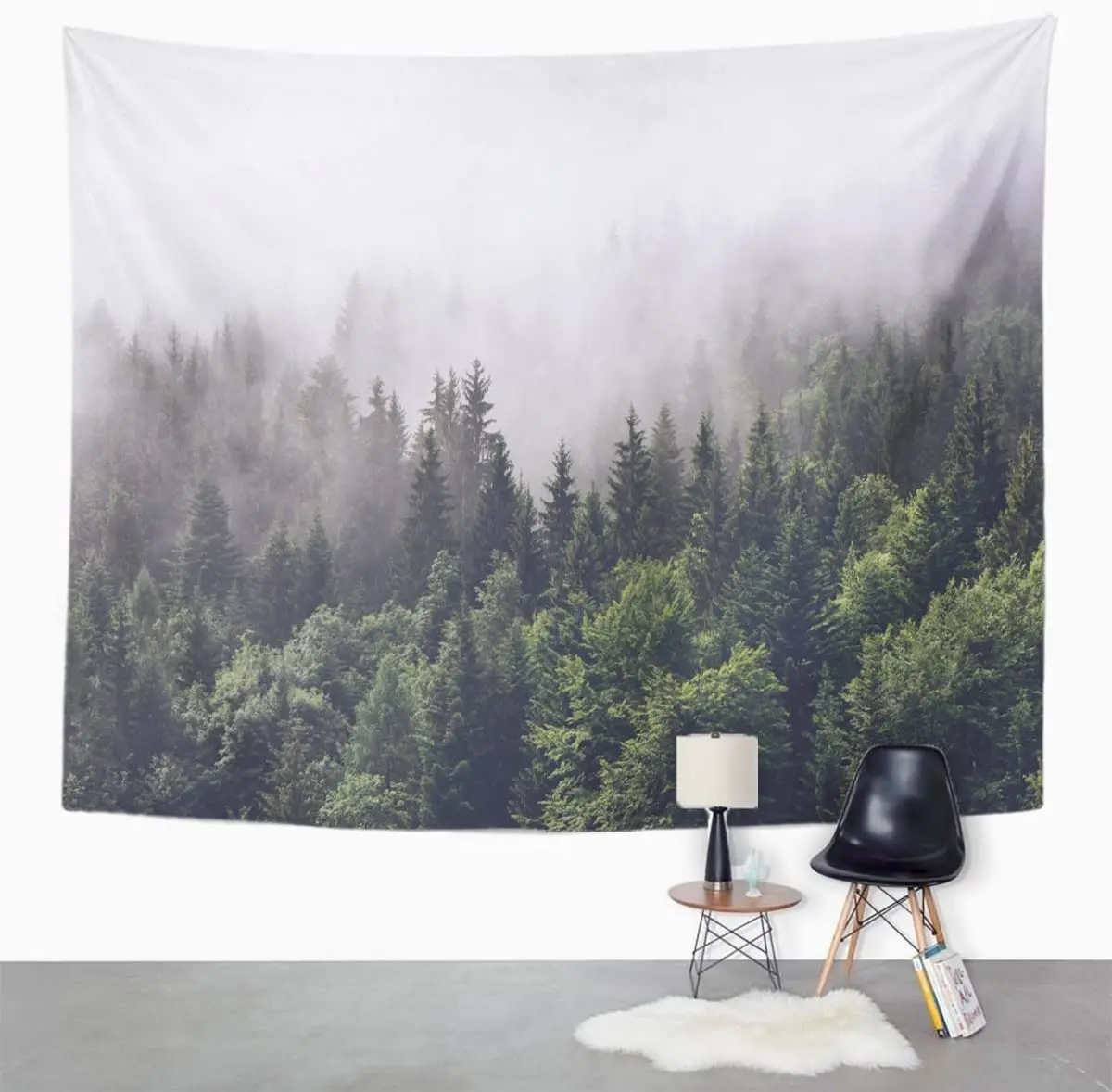 Tapestry Forested Mountain Slope in Low Lying Cloud The Evergreen Tapestries Wall Hanging for Living Room Bedroom Dorm