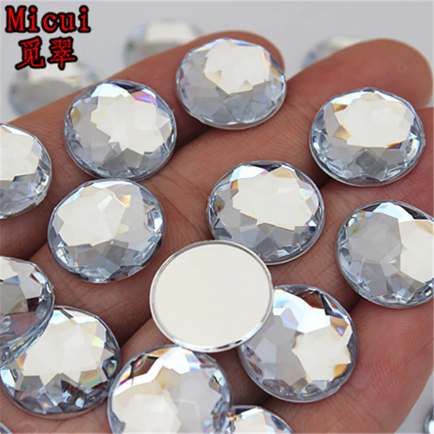 Micui 8/10/12/14/16/18/20/22/25mm Round Clear Acrylic Rhinestones Appliques Facets Flatback Cabochon Decoration DIY Craft MC492 