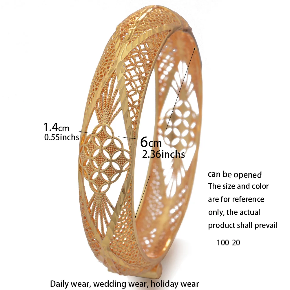 4Pcs/set Banlges For women 24K Gold Color Bracelets&Bangles Dubai African Wedding Luxury flowers Bride Bangles