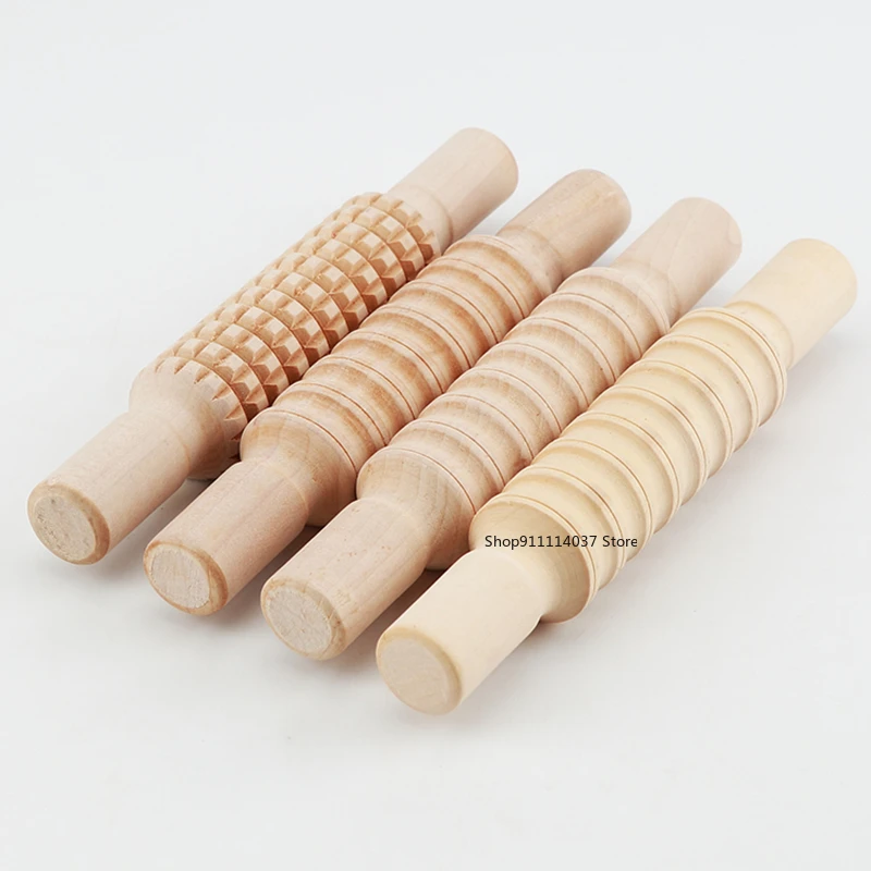 Pottery Clay Wood Texture Rolling Pin Pressed Printing Striped Lattice Embossed Tools Mud Roller DIY Pottery Tools