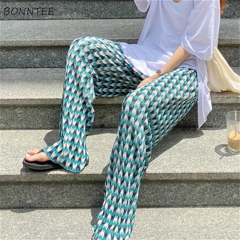 

Casual Pants Women Newest Korean Trendy Plaid Harajuku Chic Summer Femme Trouser Wide Leg Loose Daily Soft Leisure Womens Capris