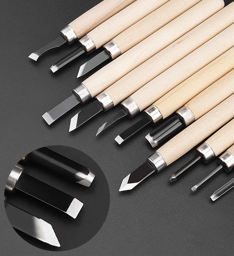 Citop 12pcs/set Professional Wood Carving DIY Pen Woodcut Knife Arts Crafts Chisel Knife Hand Tool Set For Carving Woodworkers